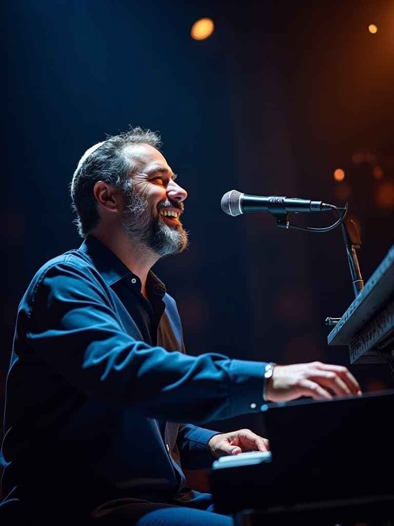 אלעד מנגן בקלידים בהופעה חיה באור במה